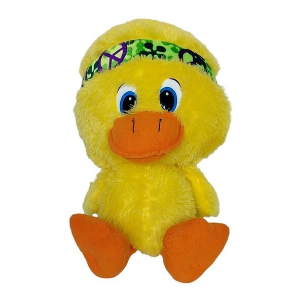 Peek A Boo Toys Yellow Ninja Peace Sign Headband Spring Easter Duck Plush 16.5" - Picture 1 of 6
